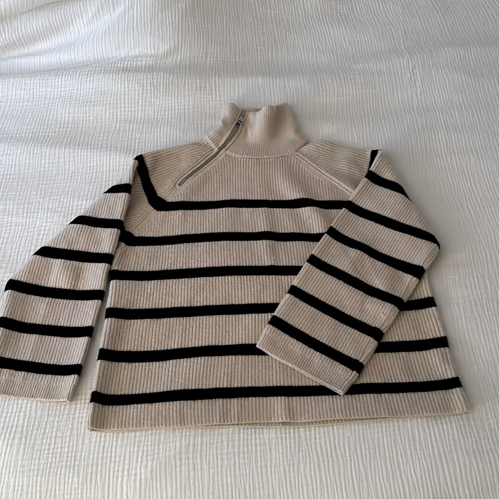 Sara striped sweater with zipper mock/turtle neck